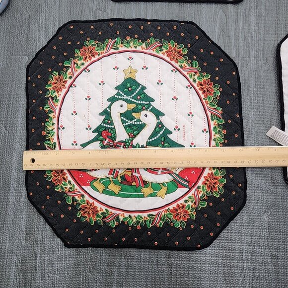 6 Vintage Franco Holiday Christmas Cloth Placemats Ducks Geese Swan Cotton Tree - Picture 9 of 9